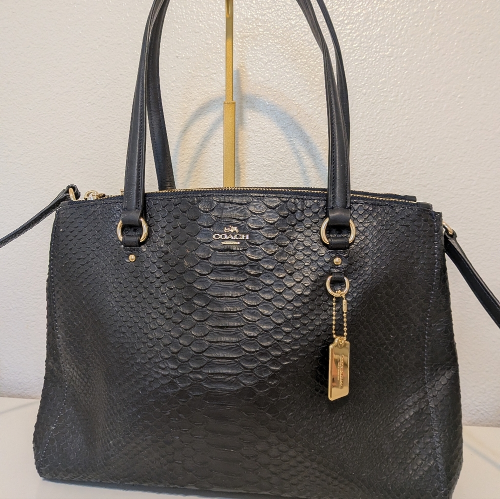 Coach NWT Navy Python leather Stanton Handbag Pur… - image 8